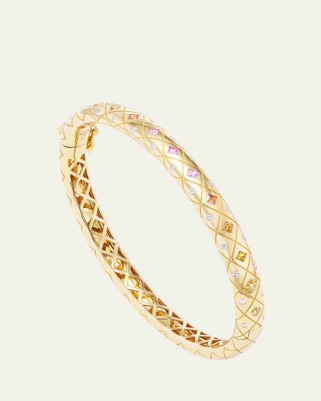 Bliss Bangle in 18K Yellow Gold with Diamonds and Multi-Color Sapphires